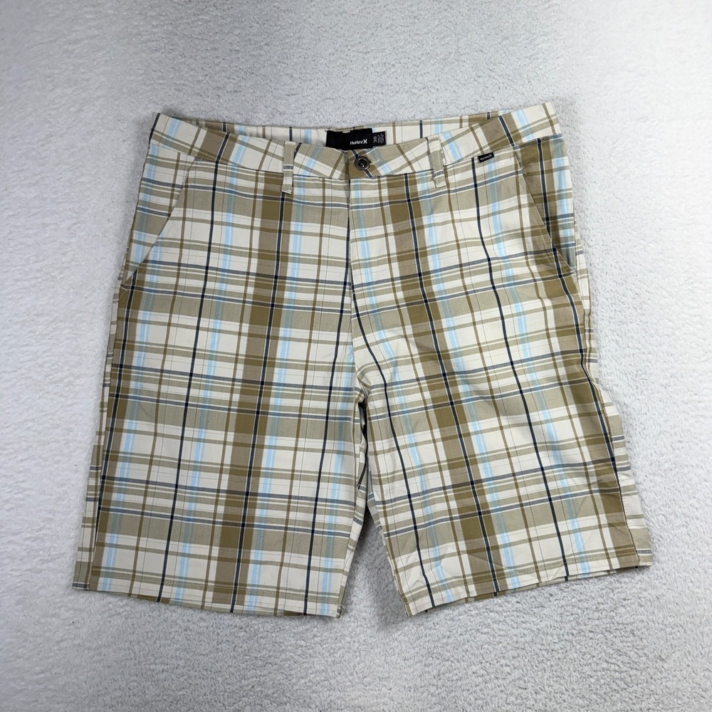Hurley Mens Shorts Size 38 (W40x10) Brown Plaid Chino Flat Front Skate Vintage